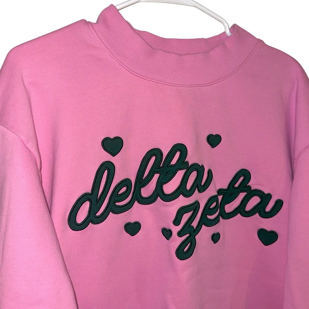 Delta Zeta Alpha Apparel Pink Green Mock Neck Oversized Sweatshirt XL